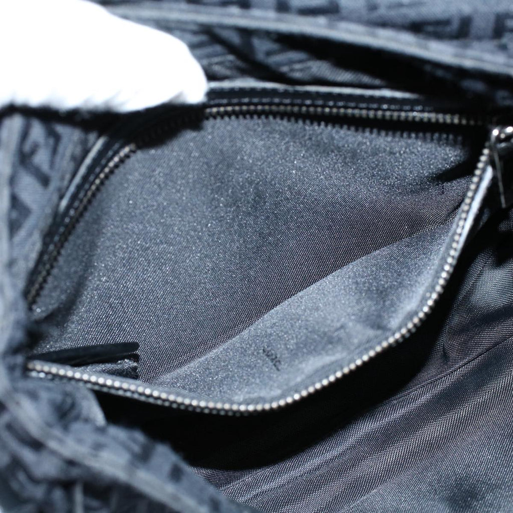 FENDI Zucchino Canvas Shoulder Bag Blackyk8645