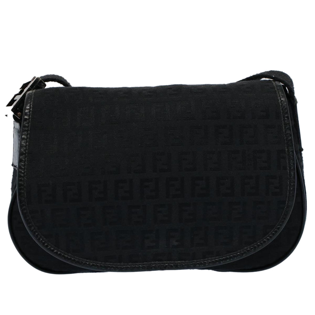 FENDI Zucchino Canvas Shoulder Bag Blackyk8645