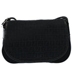 FENDI Zucchino Canvas Shoulder Bag Blackyk8645