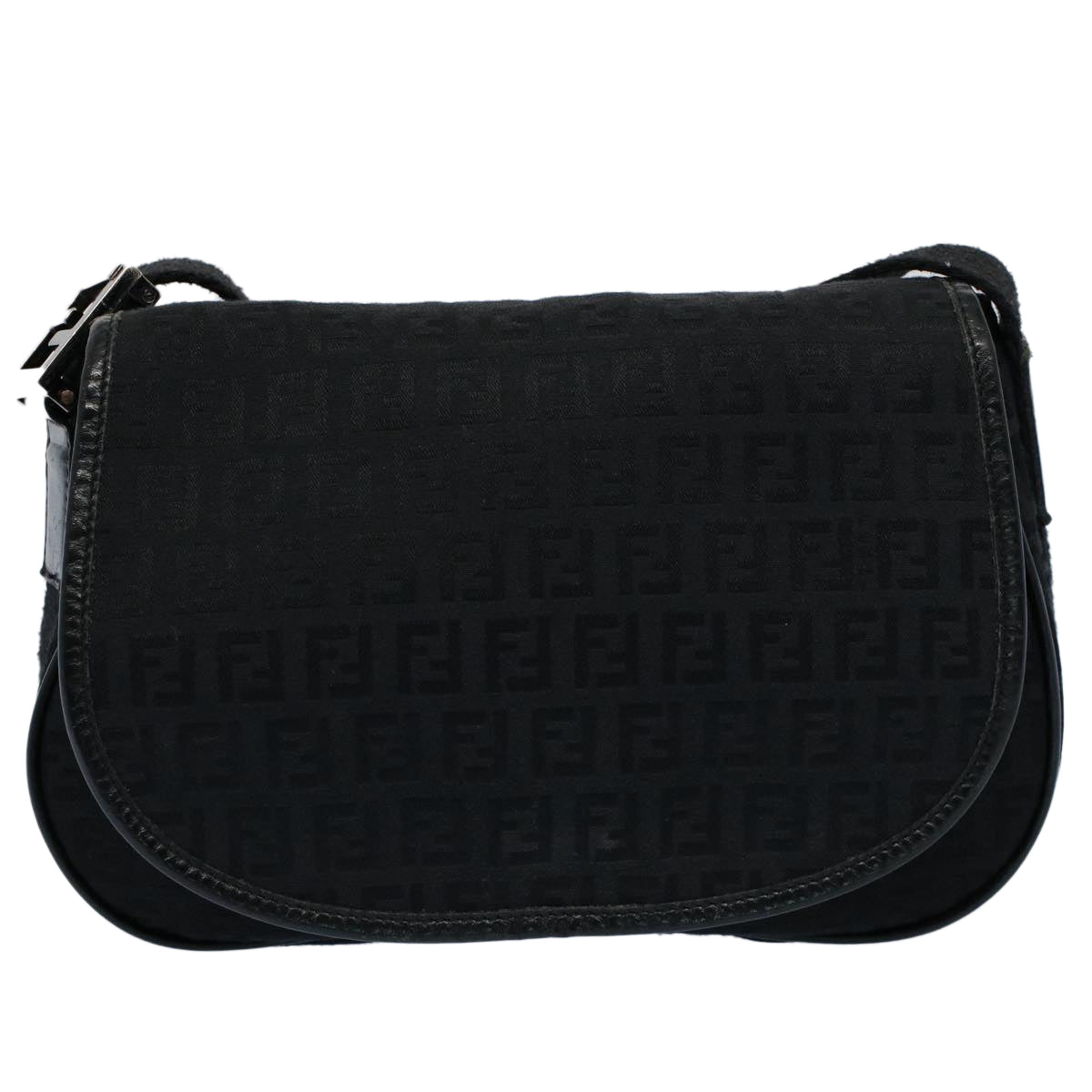 FENDI Zucchino Canvas Shoulder Bag Blackyk8645