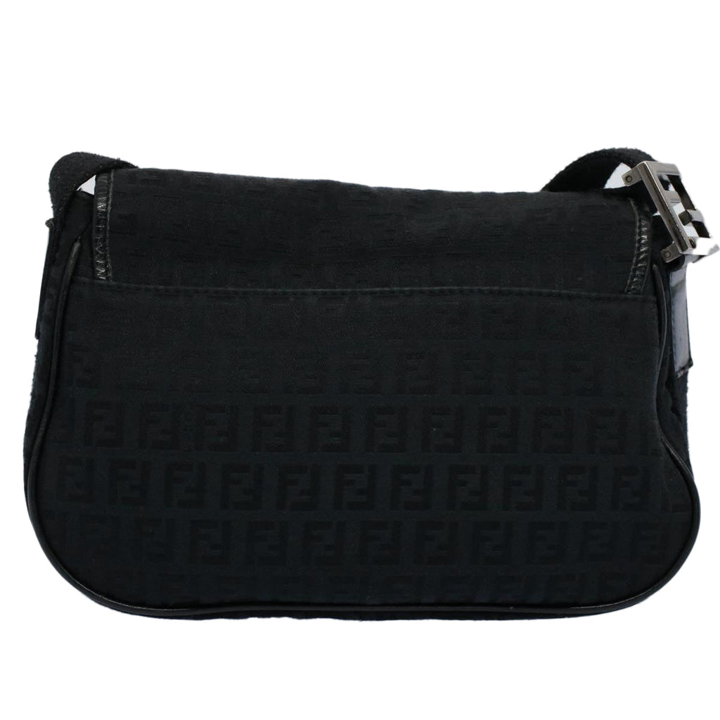 FENDI Zucchino Canvas Shoulder Bag Blackyk8645