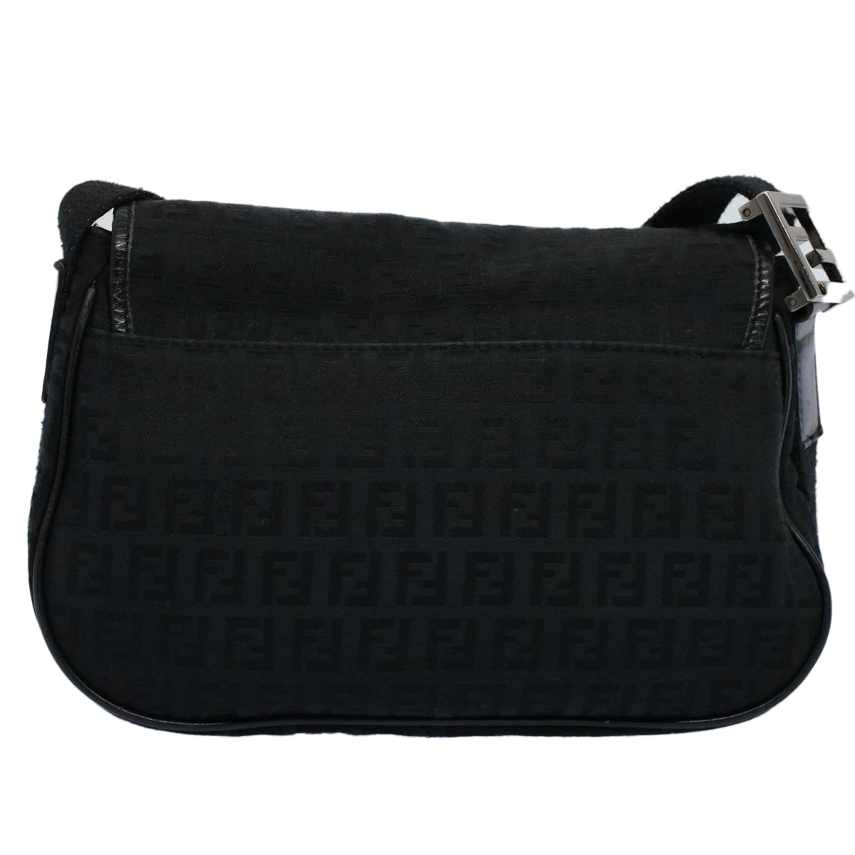 FENDI Zucchino Canvas Shoulder Bag Blackyk8645