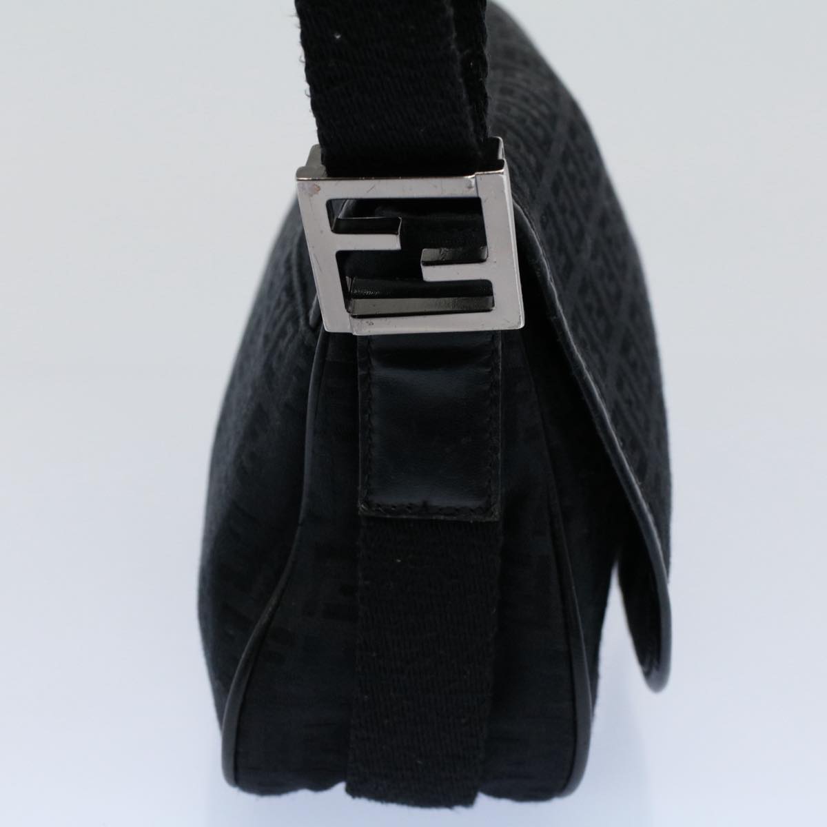 FENDI Zucchino Canvas Shoulder Bag Blackyk8645
