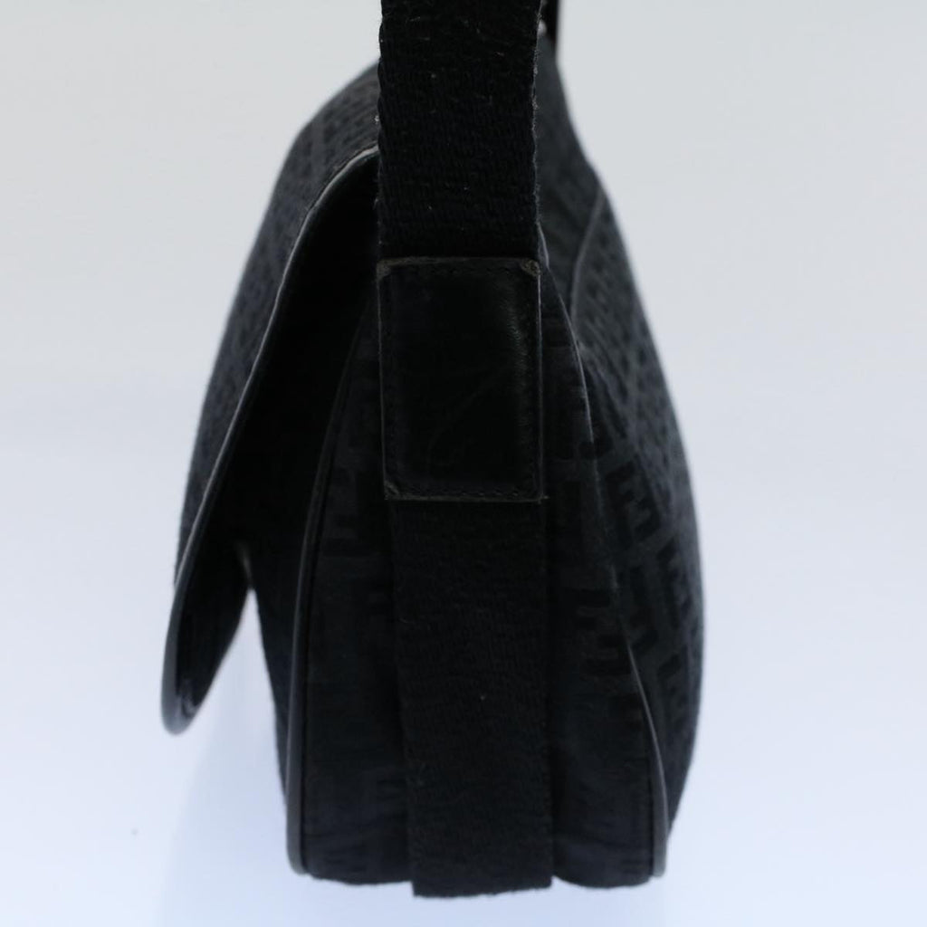 FENDI Zucchino Canvas Shoulder Bag Blackyk8645