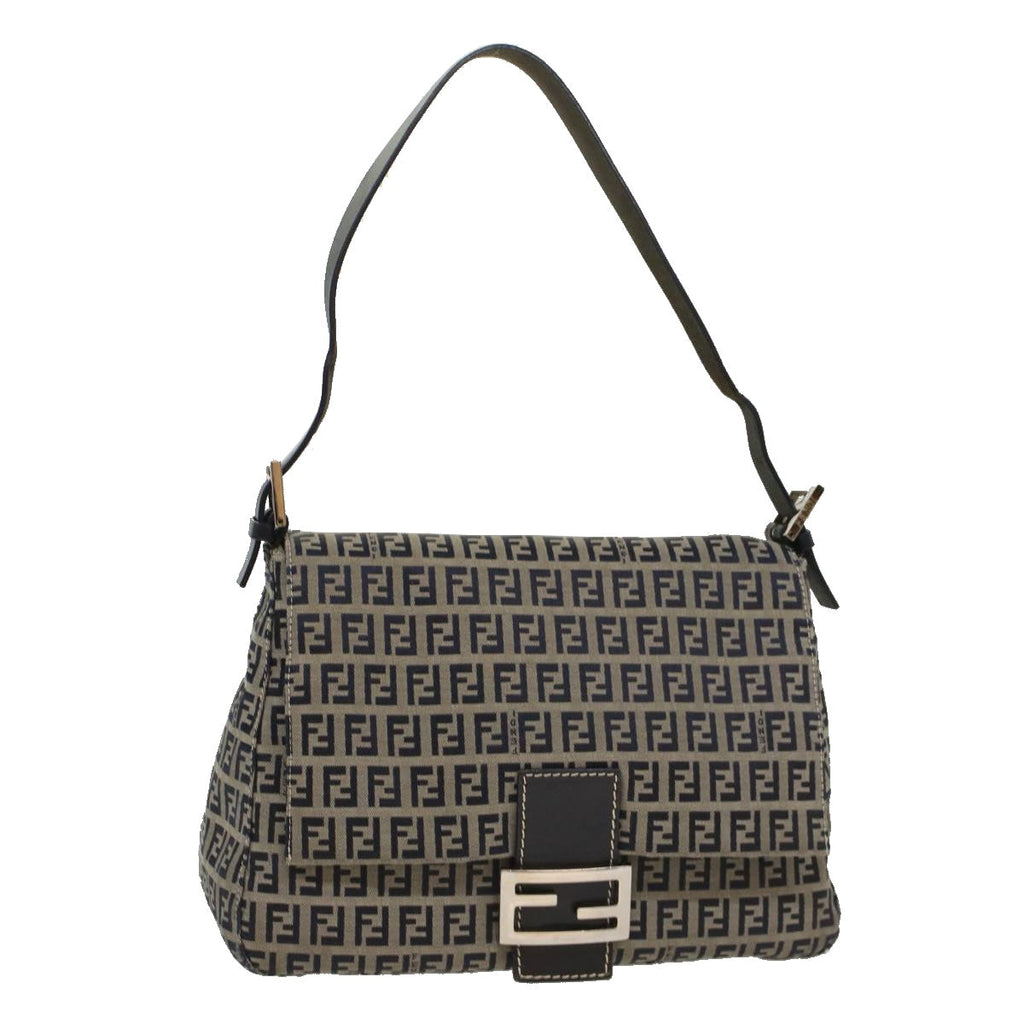 FENDI Zucchino Canvas Mamma Baguette Shoulder Bag Navyyk8650