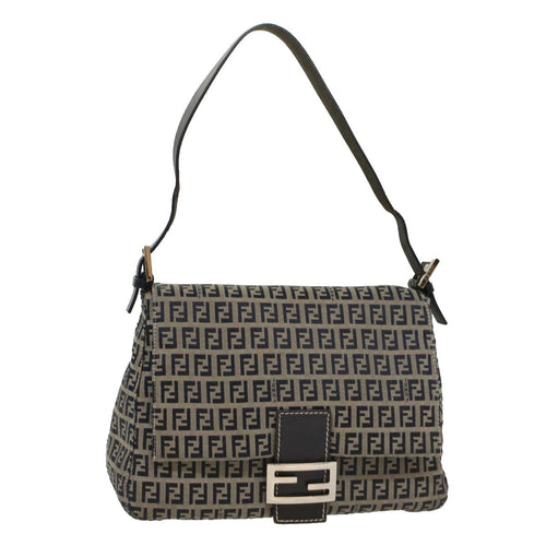 FENDI Zucchino Canvas Mamma Baguette Shoulder Bag Navyyk8650