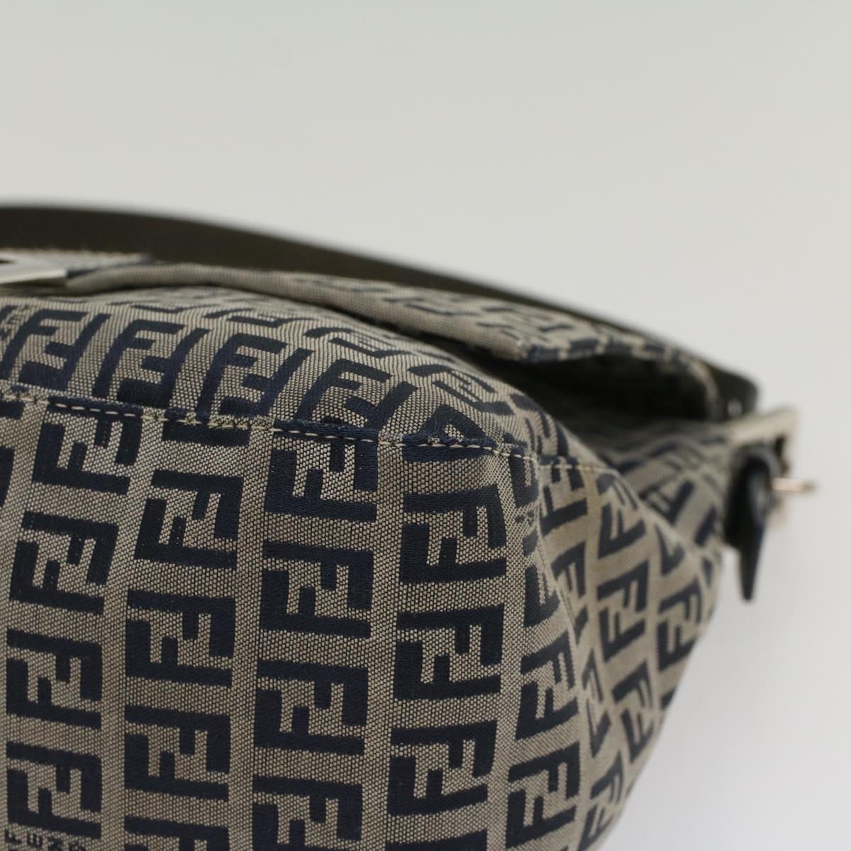 FENDI Zucchino Canvas Mamma Baguette Shoulder Bag Navyyk8650