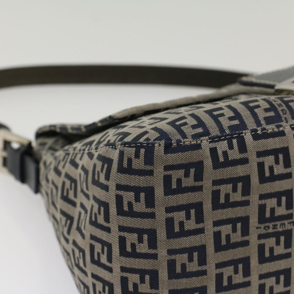FENDI Zucchino Canvas Mamma Baguette Shoulder Bag Navyyk8650