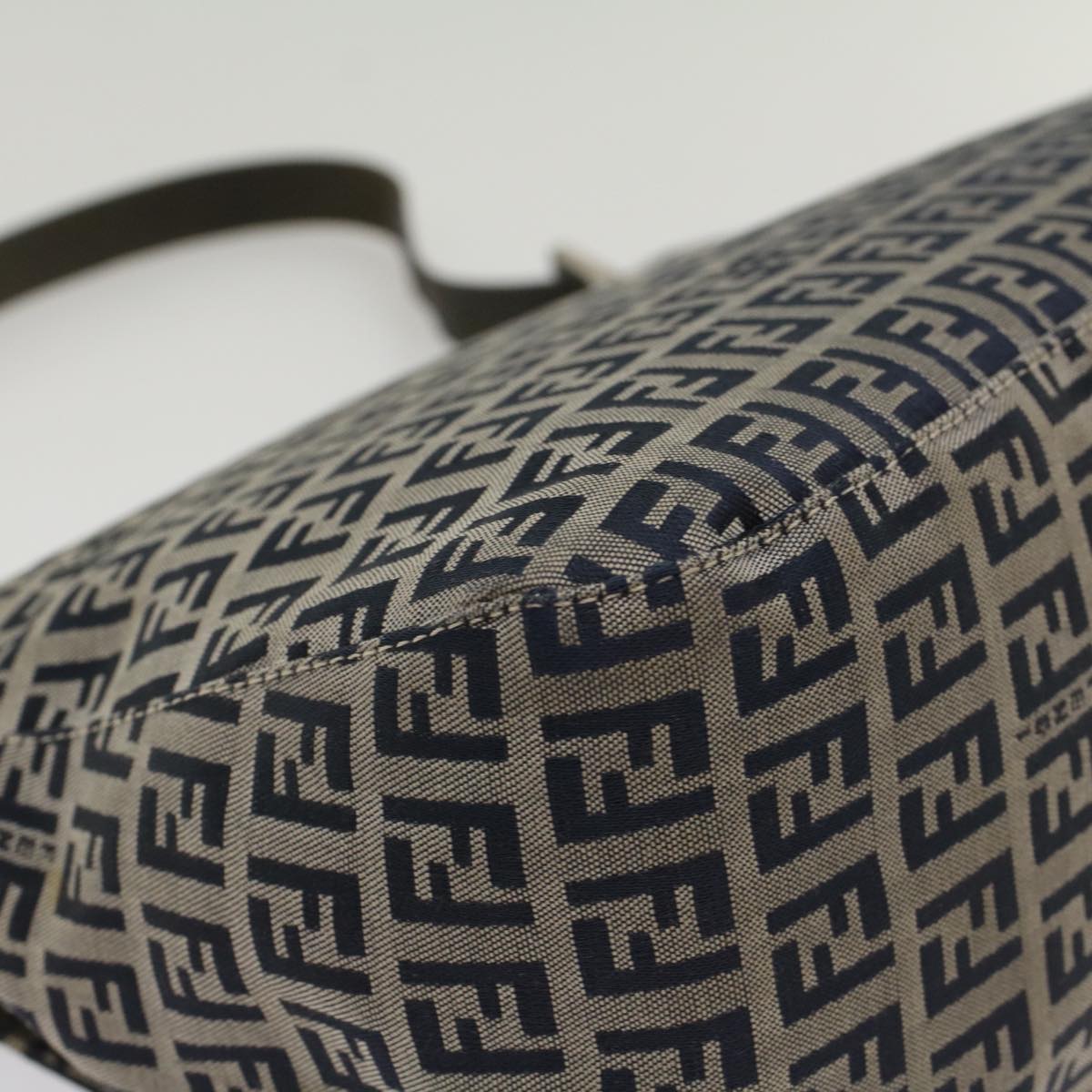 FENDI Zucchino Canvas Mamma Baguette Shoulder Bag Navyyk8650