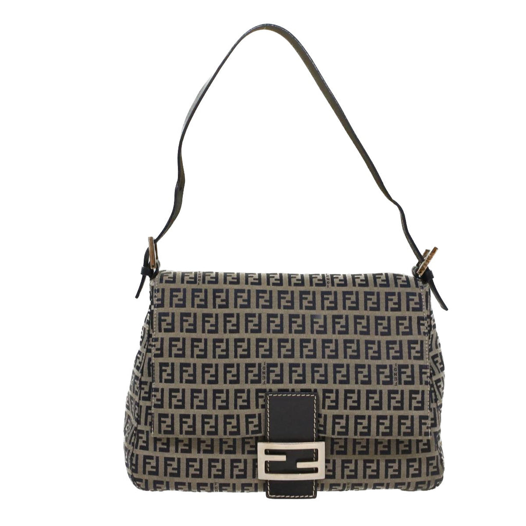 FENDI Zucchino Canvas Mamma Baguette Shoulder Bag Navyyk8650