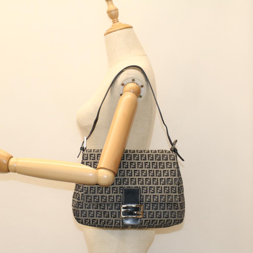 FENDI Zucchino Canvas Mamma Baguette Shoulder Bag Navyyk8650