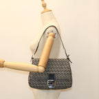 FENDI Zucchino Canvas Mamma Baguette Shoulder Bag Navyyk8650