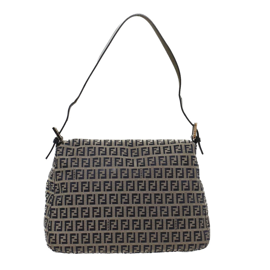 FENDI Zucchino Canvas Mamma Baguette Shoulder Bag Navyyk8650