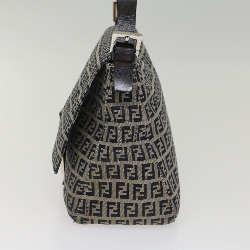 FENDI Zucchino Canvas Mamma Baguette Shoulder Bag Navyyk8650