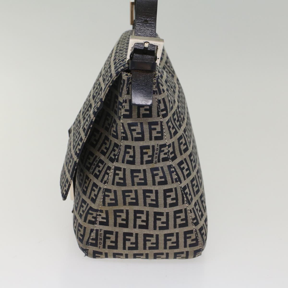 FENDI Zucchino Canvas Mamma Baguette Shoulder Bag Navyyk8650