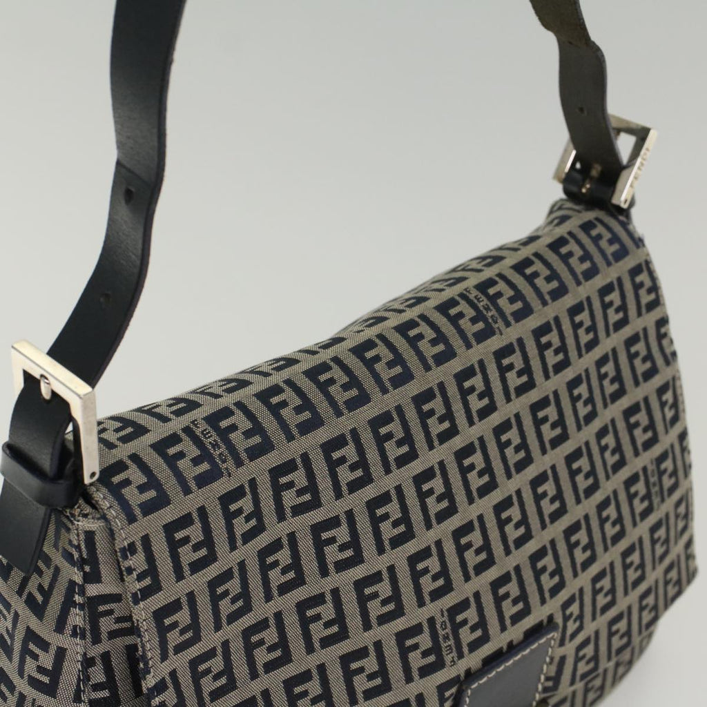 FENDI Zucchino Canvas Mamma Baguette Shoulder Bag Navyyk8650