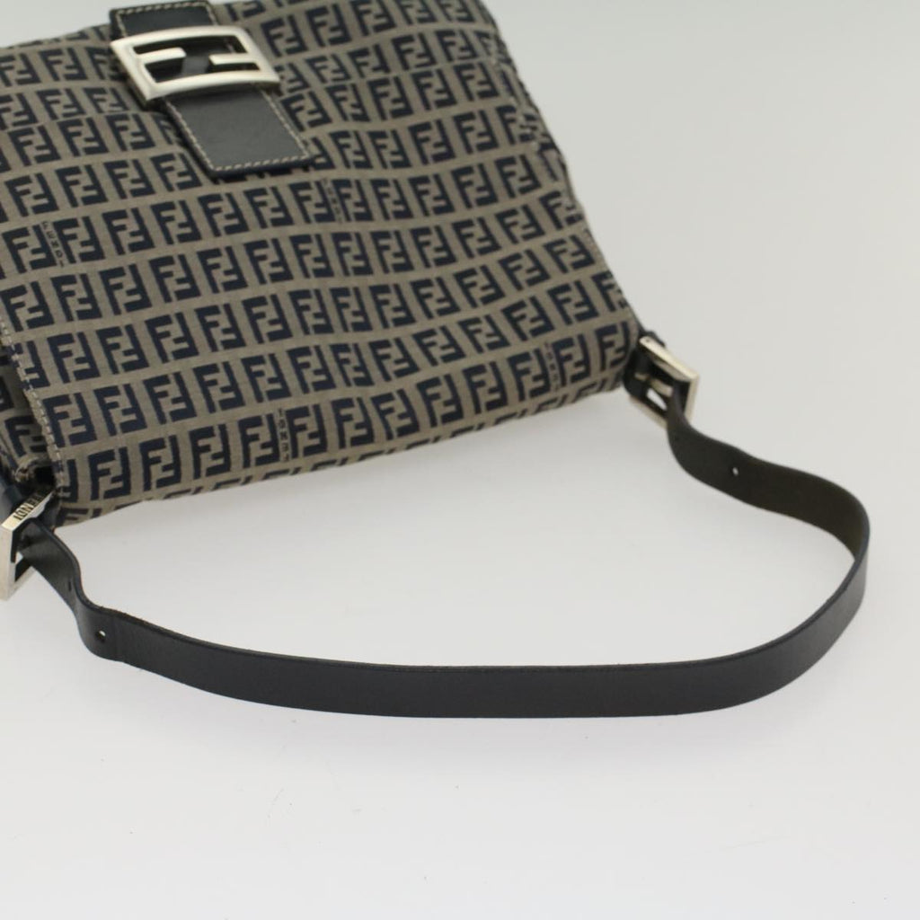 FENDI Zucchino Canvas Mamma Baguette Shoulder Bag Navyyk8650