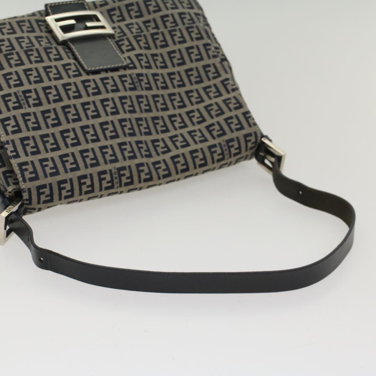 FENDI Zucchino Canvas Mamma Baguette Shoulder Bag Navyyk8650