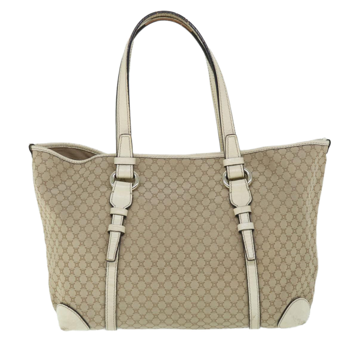 CELINE Macadam Canvas Tote Bag Beige Auth yk8665
