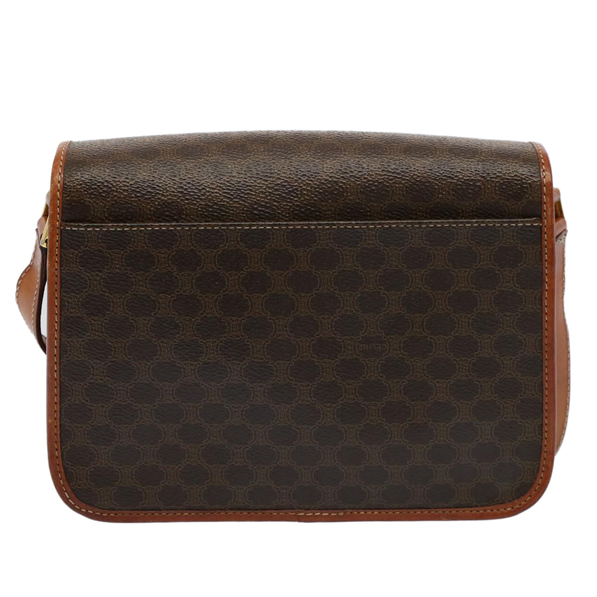 CELINE Macadam Canvas Shoulder Bag PVC Leather Brown 8696