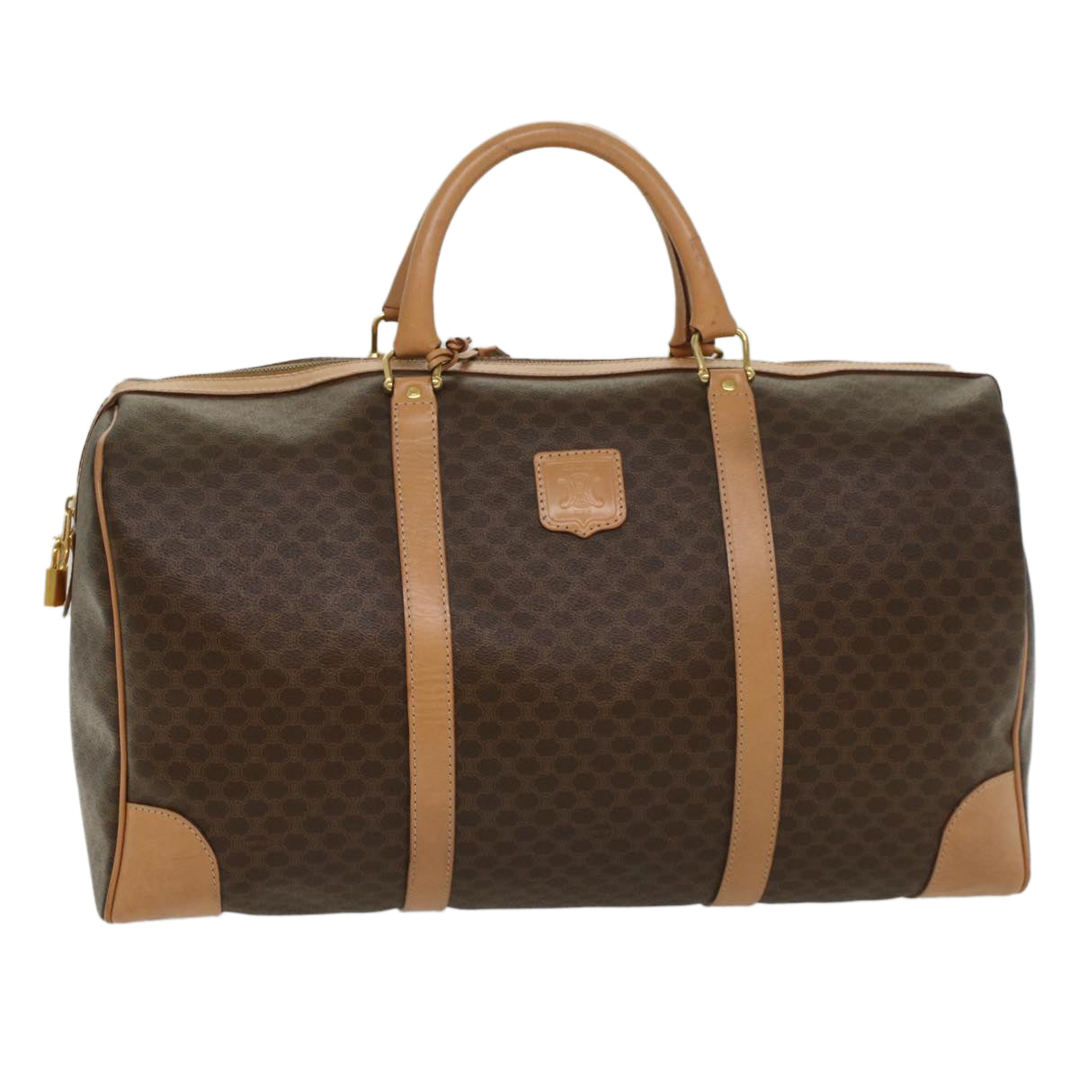 CELINE Macadam Canvas Boston Bag PVC Leather Brown 8760