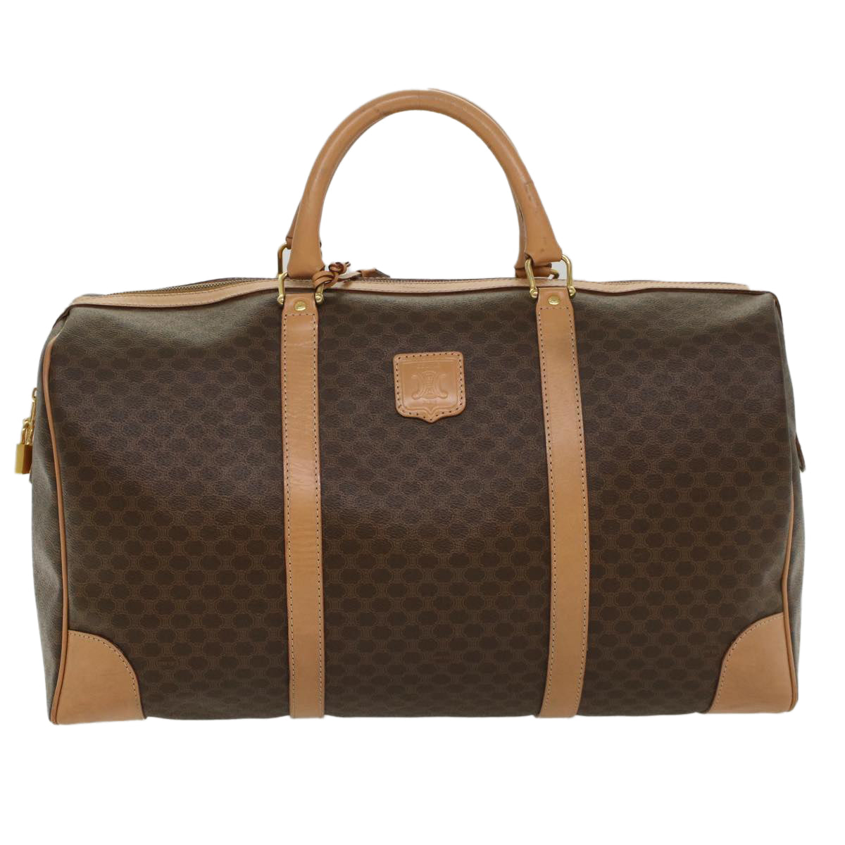 CELINE Macadam Canvas Boston Bag PVC Leather Brown 8760