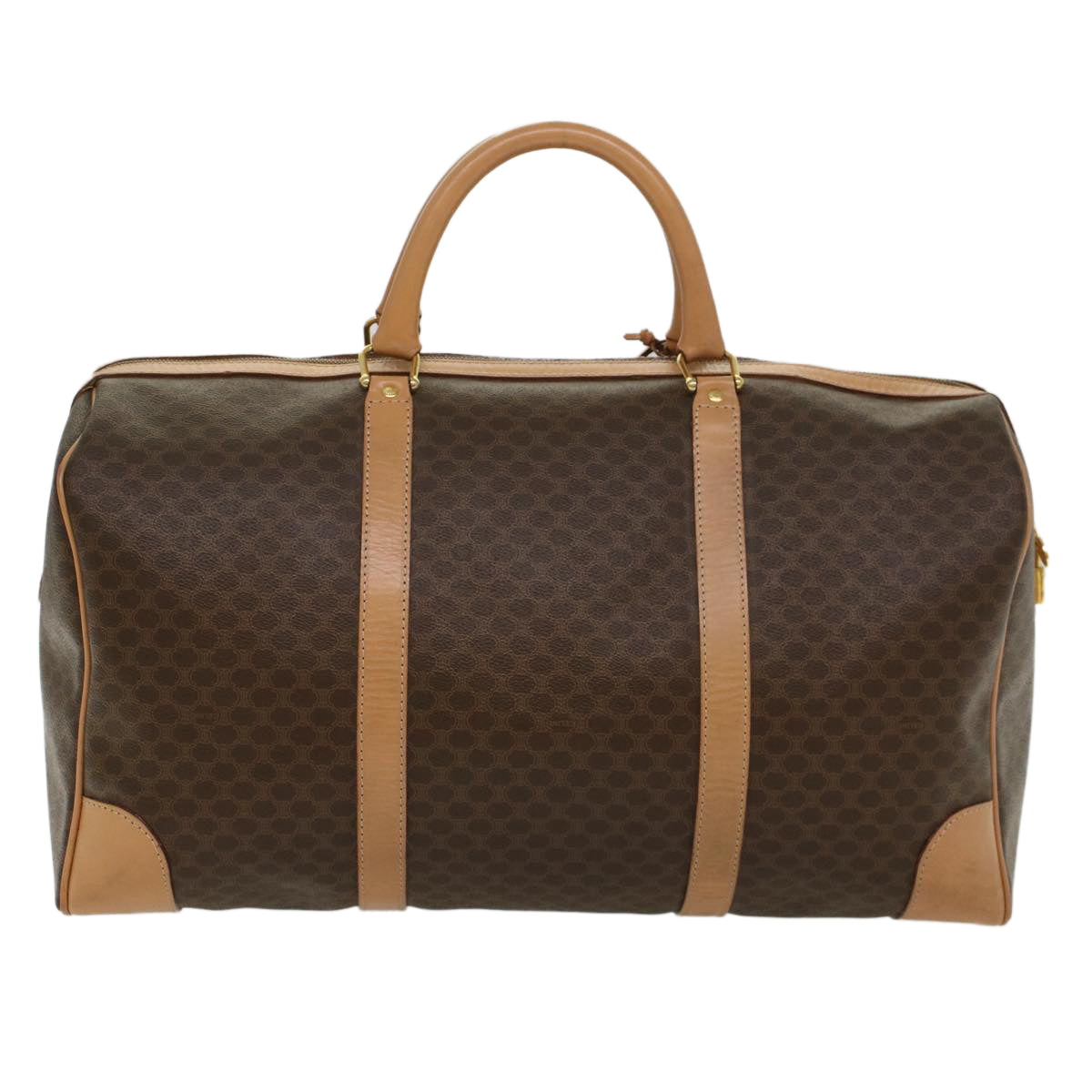 CELINE Macadam Canvas Boston Bag PVC Leather Brown 8760