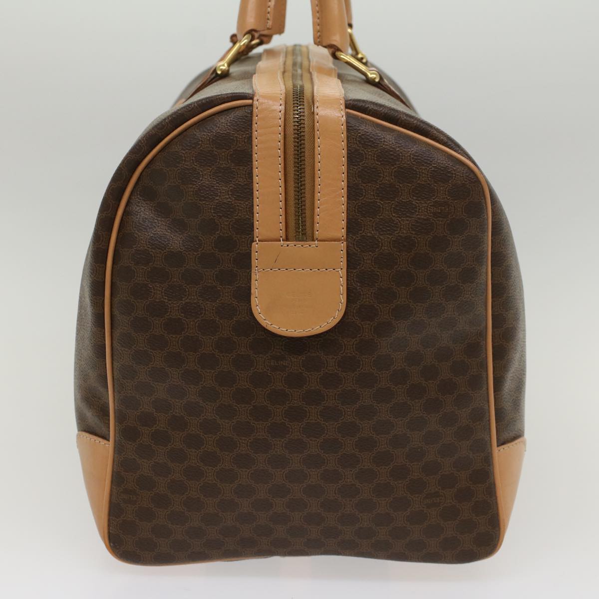 CELINE Macadam Canvas Boston Bag PVC Leather Brown 8760