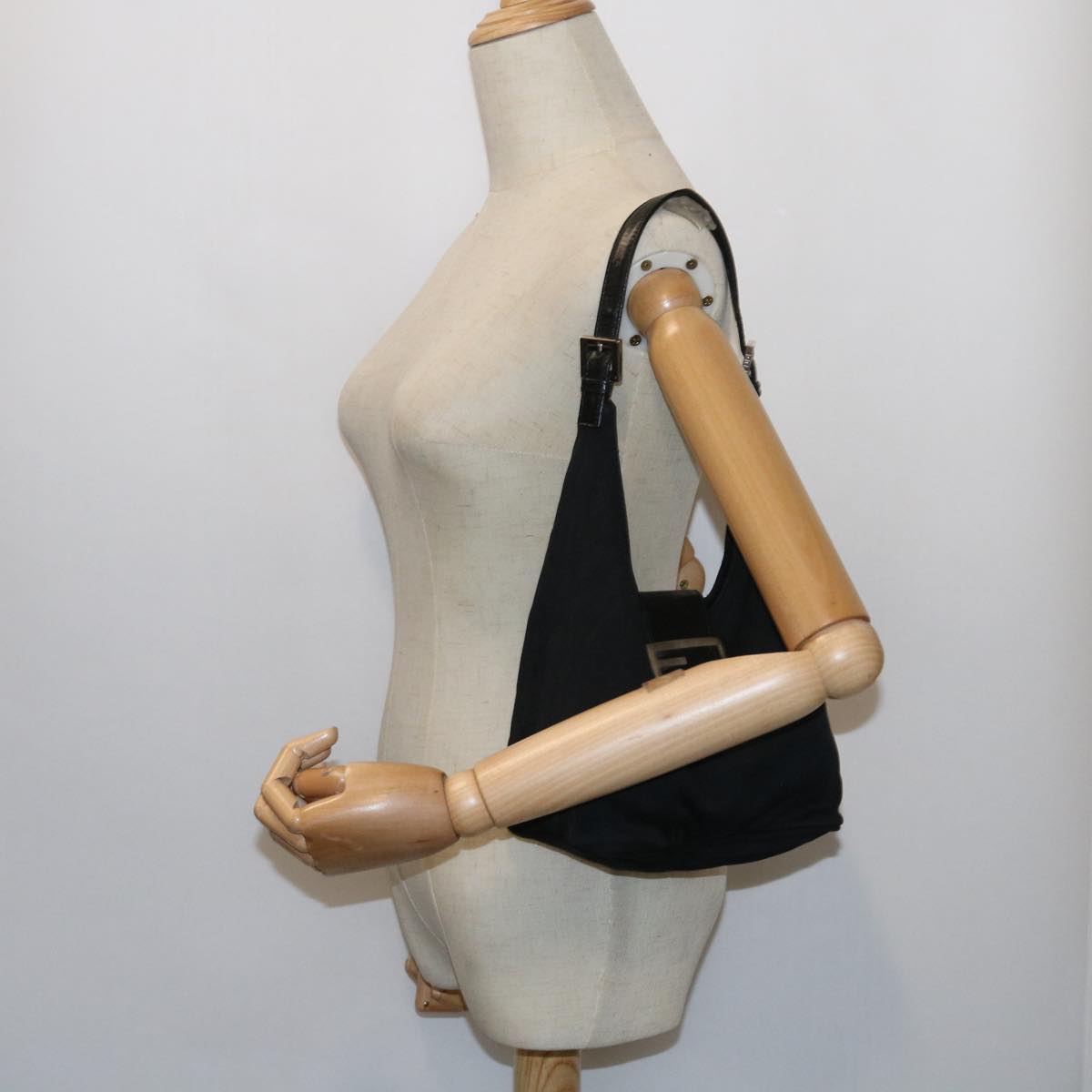 FENDI Mamma Baguette Shoulder Bag Nylon Blackyk8798