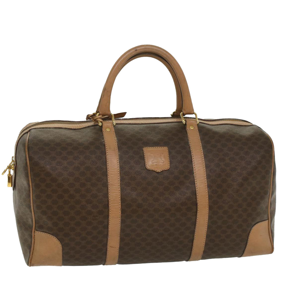 CELINE Macadam Canvas Boston Bag PVC Leather Brown 8897