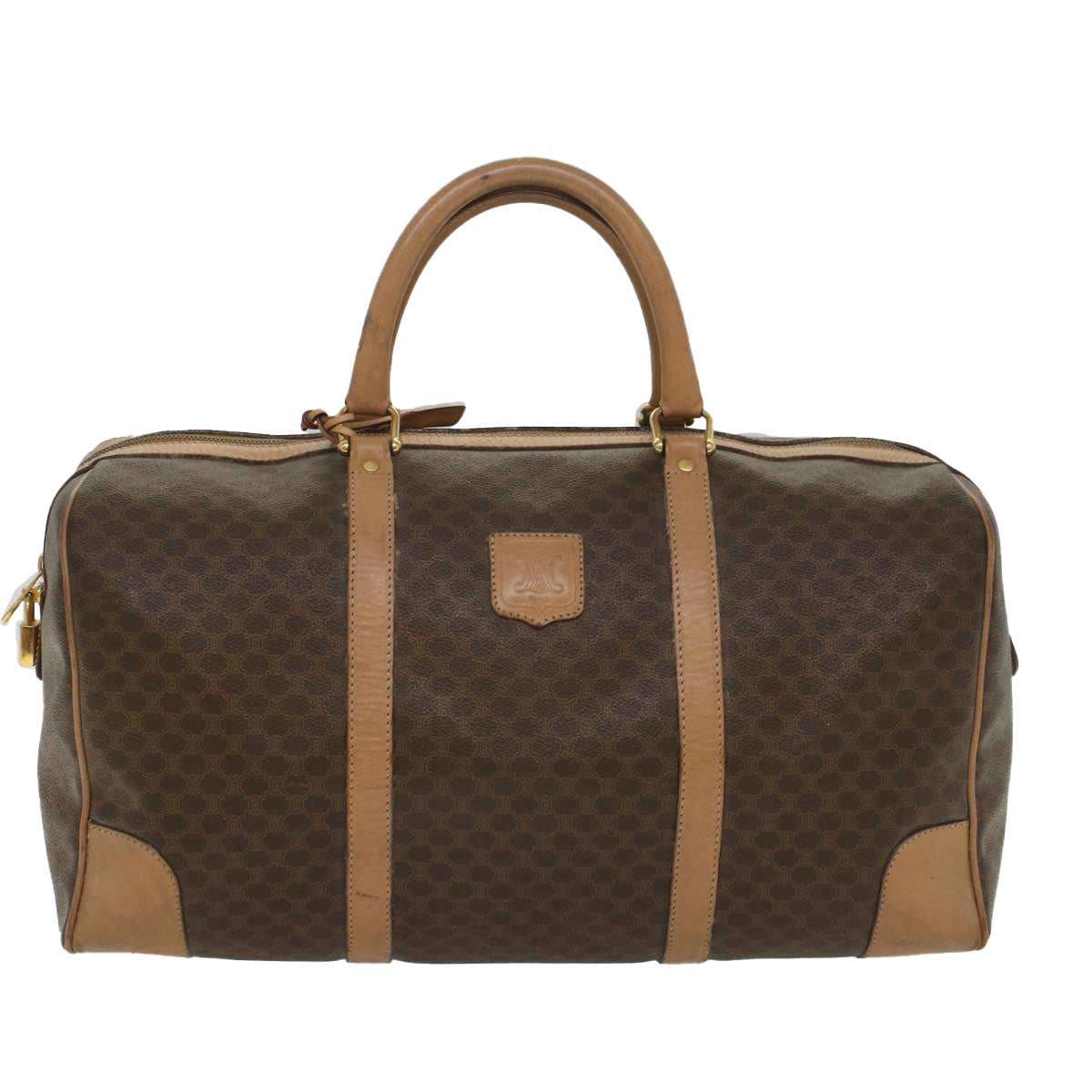 CELINE Macadam Canvas Boston Bag PVC Leather Brown 8897