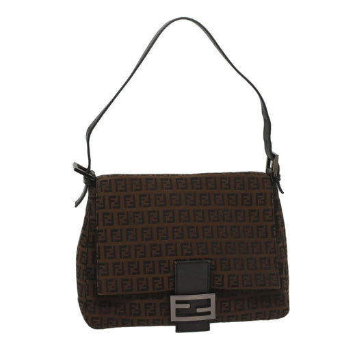 FENDI Zucchino Canvas Mamma Baguette Shoulder Bag Brownyk8935