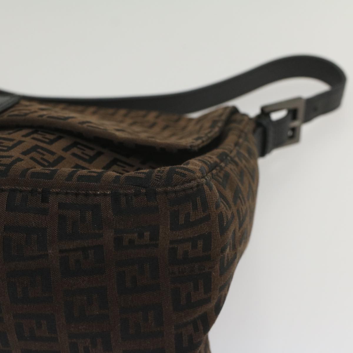 FENDI Zucchino Canvas Mamma Baguette Shoulder Bag Brownyk8935