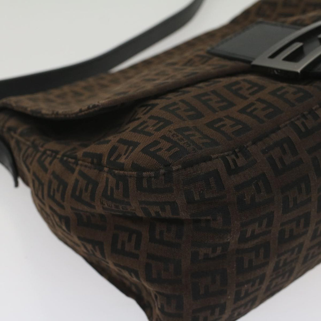 FENDI Zucchino Canvas Mamma Baguette Shoulder Bag Brownyk8935