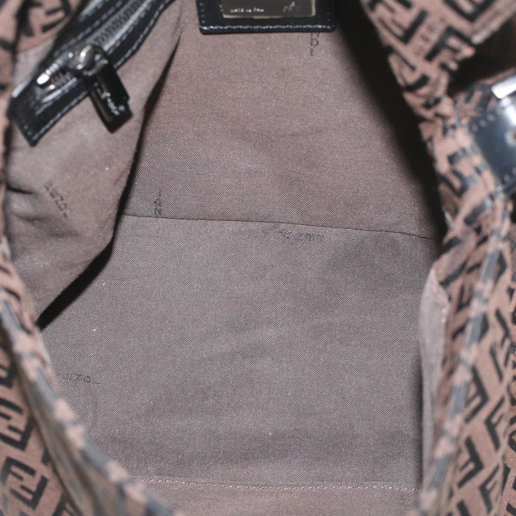 FENDI Zucchino Canvas Mamma Baguette Shoulder Bag Brownyk8935