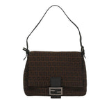 FENDI Zucchino Canvas Mamma Baguette Shoulder Bag Brownyk8935