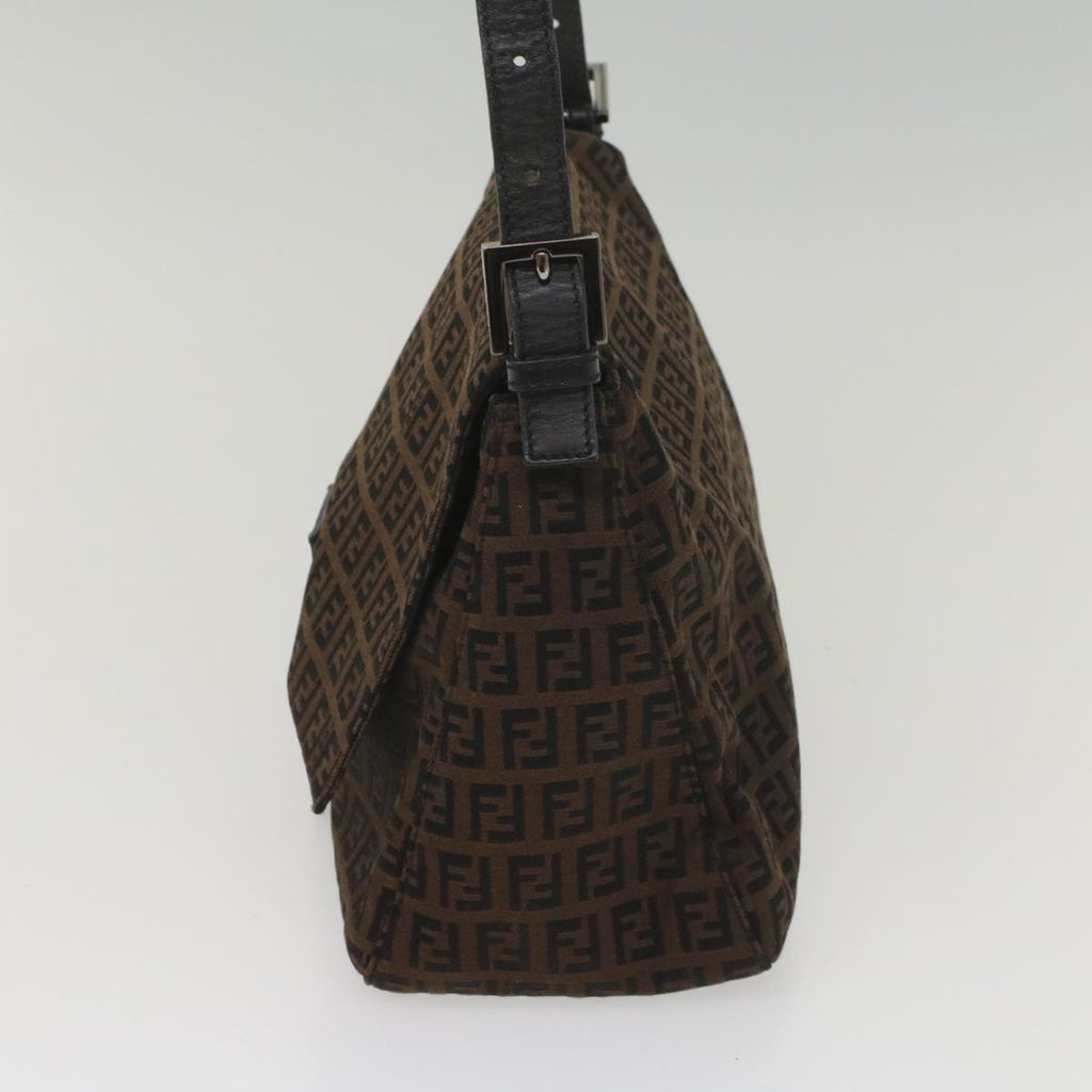 FENDI Zucchino Canvas Mamma Baguette Shoulder Bag Brownyk8935