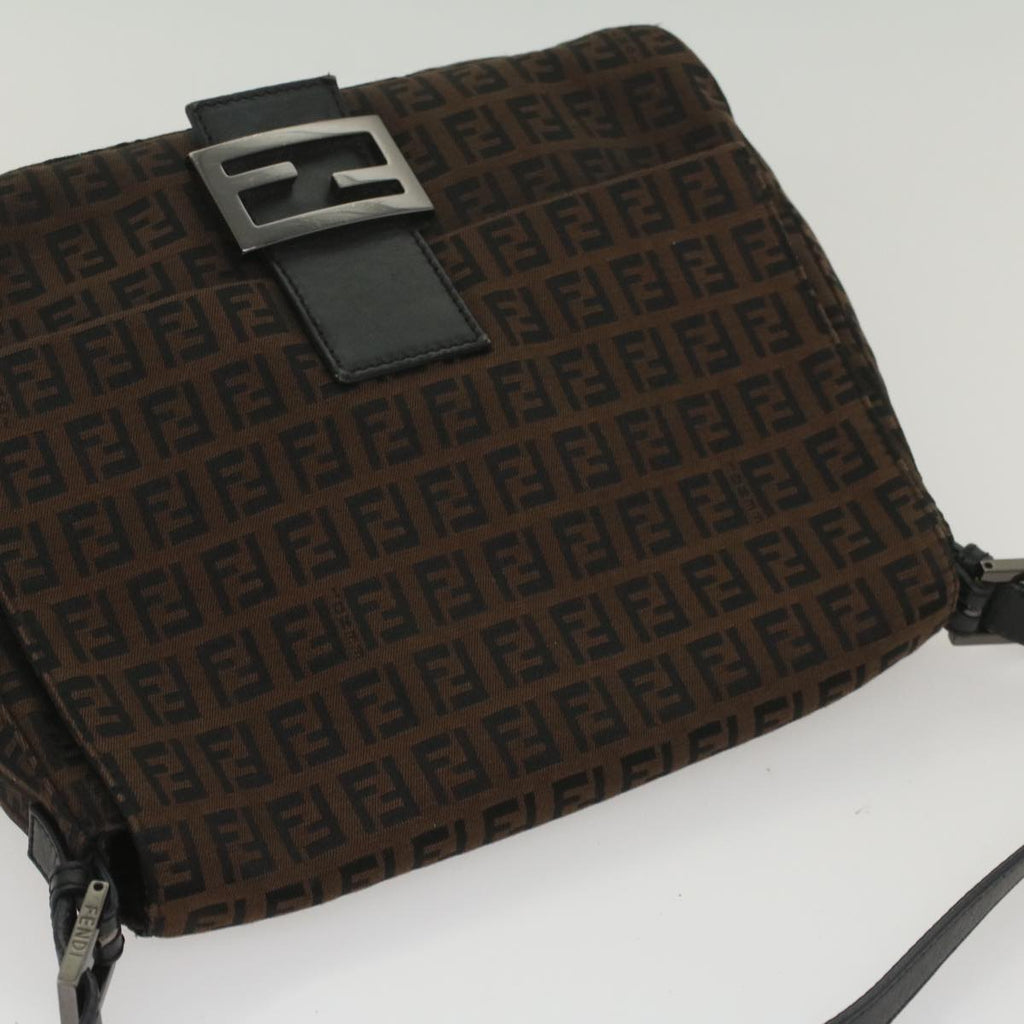 FENDI Zucchino Canvas Mamma Baguette Shoulder Bag Brownyk8935