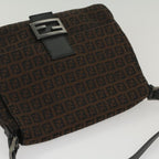 FENDI Zucchino Canvas Mamma Baguette Shoulder Bag Brownyk8935