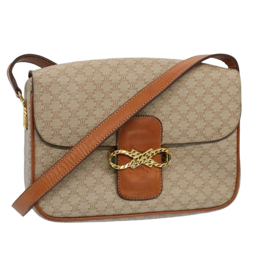 CELINE Macadam Canvas Shoulder Bag Beige 8964