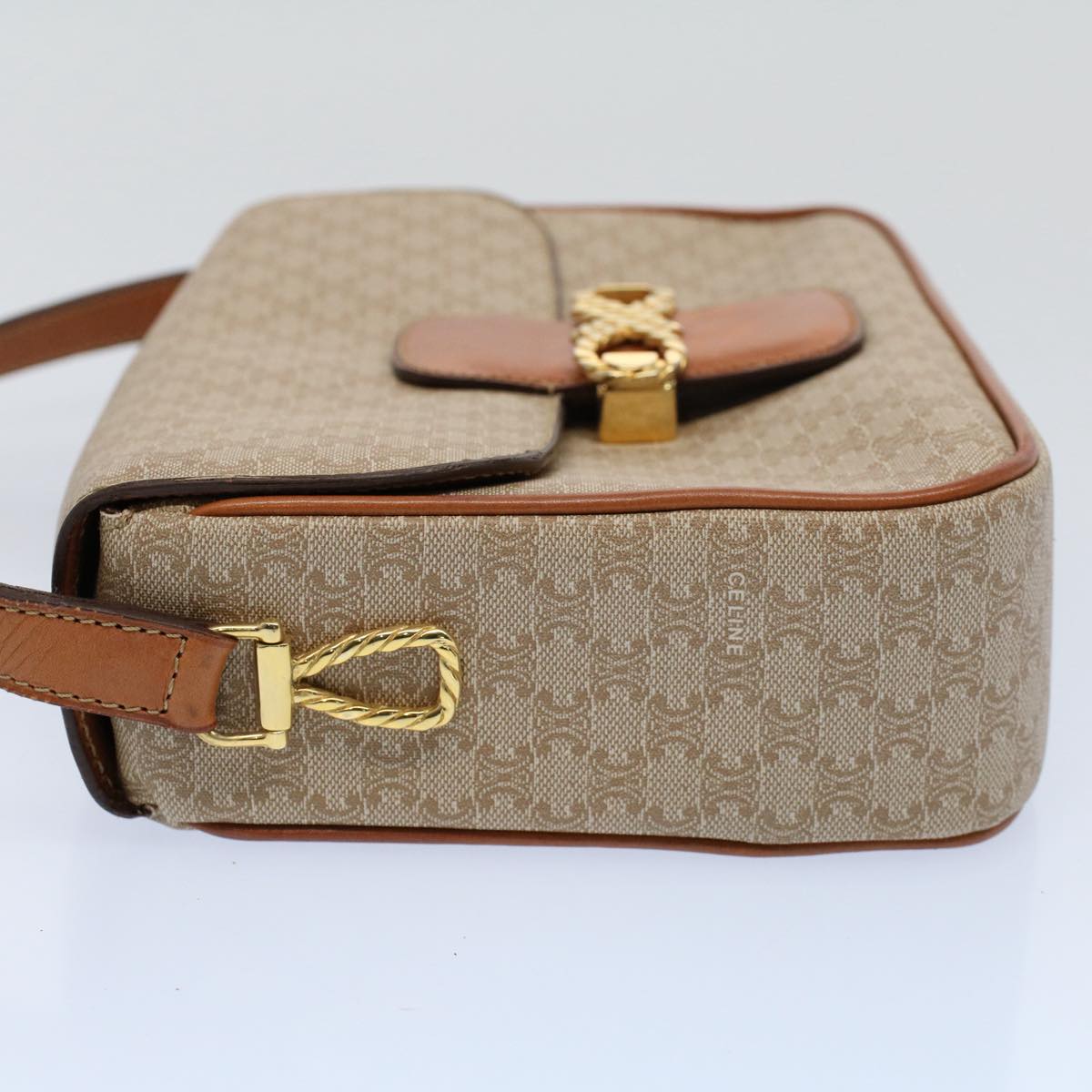 CELINE Macadam Canvas Shoulder Bag Beige 8964