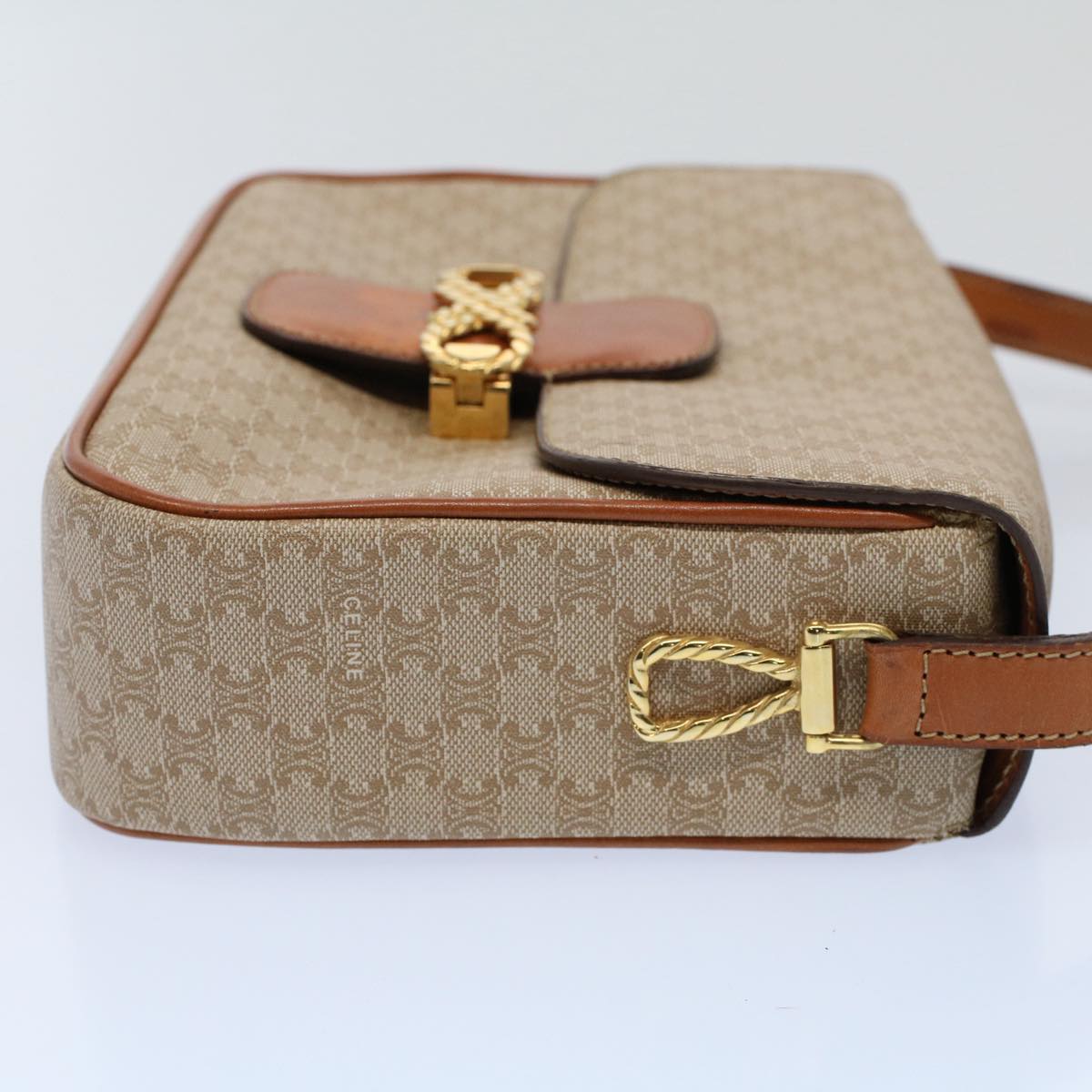 CELINE Macadam Canvas Shoulder Bag Beige 8964