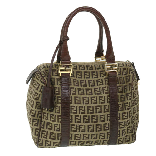 FENDI Zucchino Canvas Boston Bag Leather Beigeyk8979