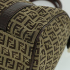 FENDI Zucchino Canvas Boston Bag Leather Beigeyk8979