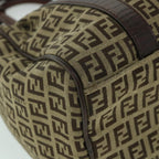 FENDI Zucchino Canvas Boston Bag Leather Beigeyk8979