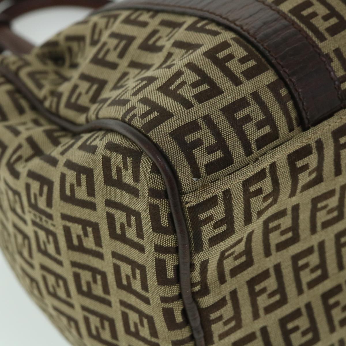 FENDI Zucchino Canvas Boston Bag Leather Beigeyk8979