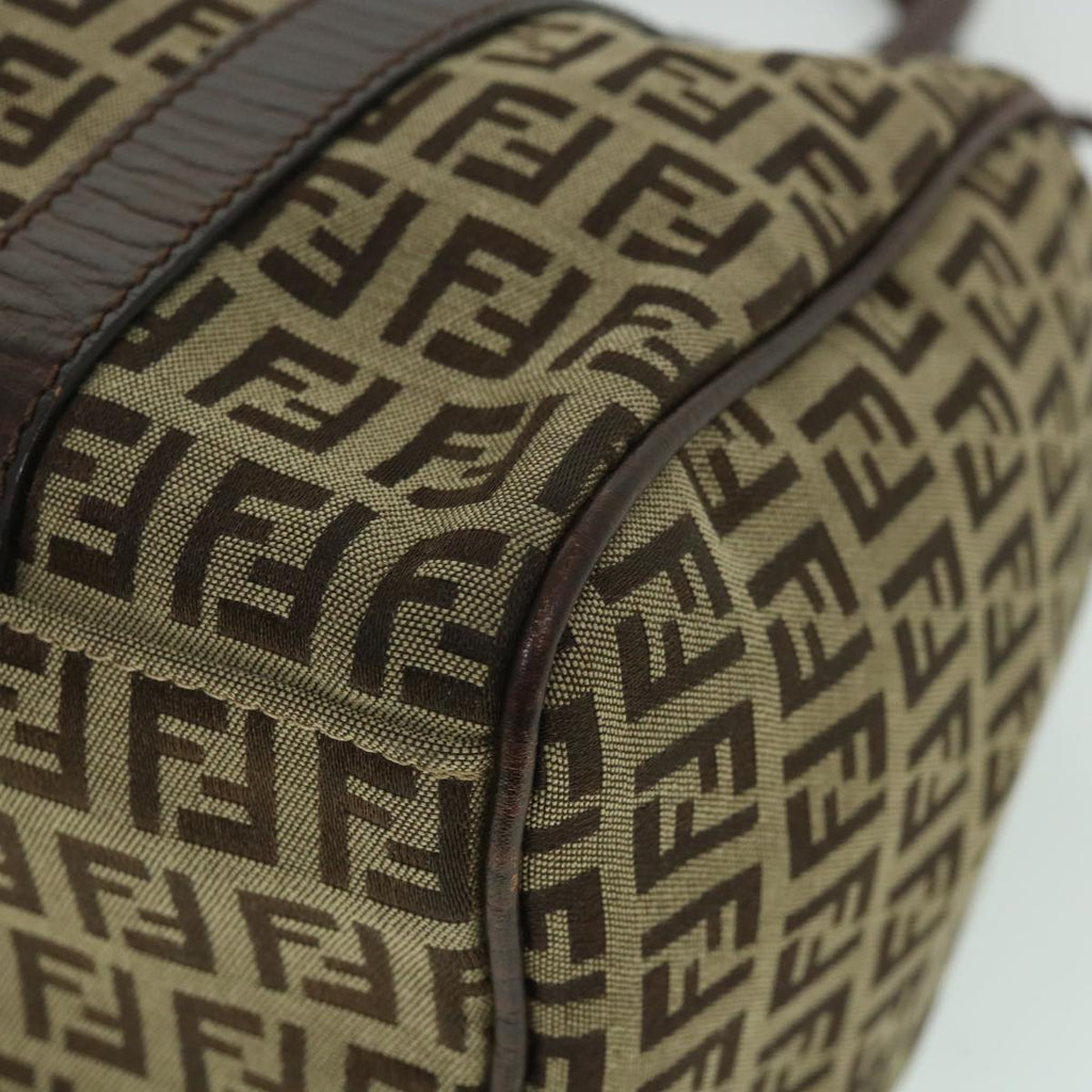 FENDI Zucchino Canvas Boston Bag Leather Beigeyk8979