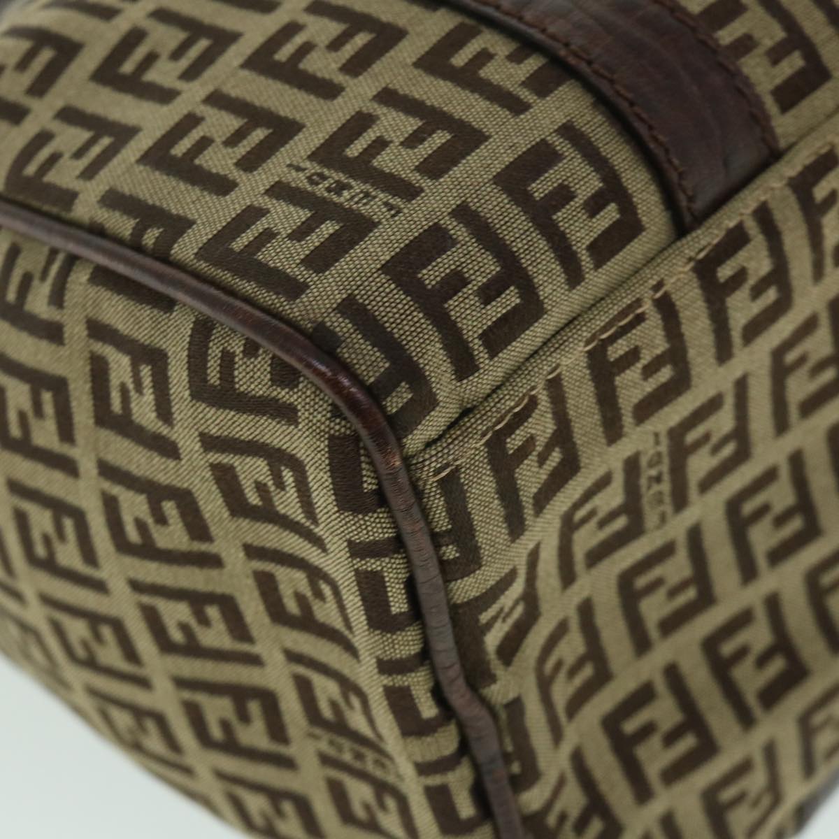 FENDI Zucchino Canvas Boston Bag Leather Beigeyk8979