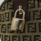 FENDI Zucchino Canvas Boston Bag Leather Beigeyk8979