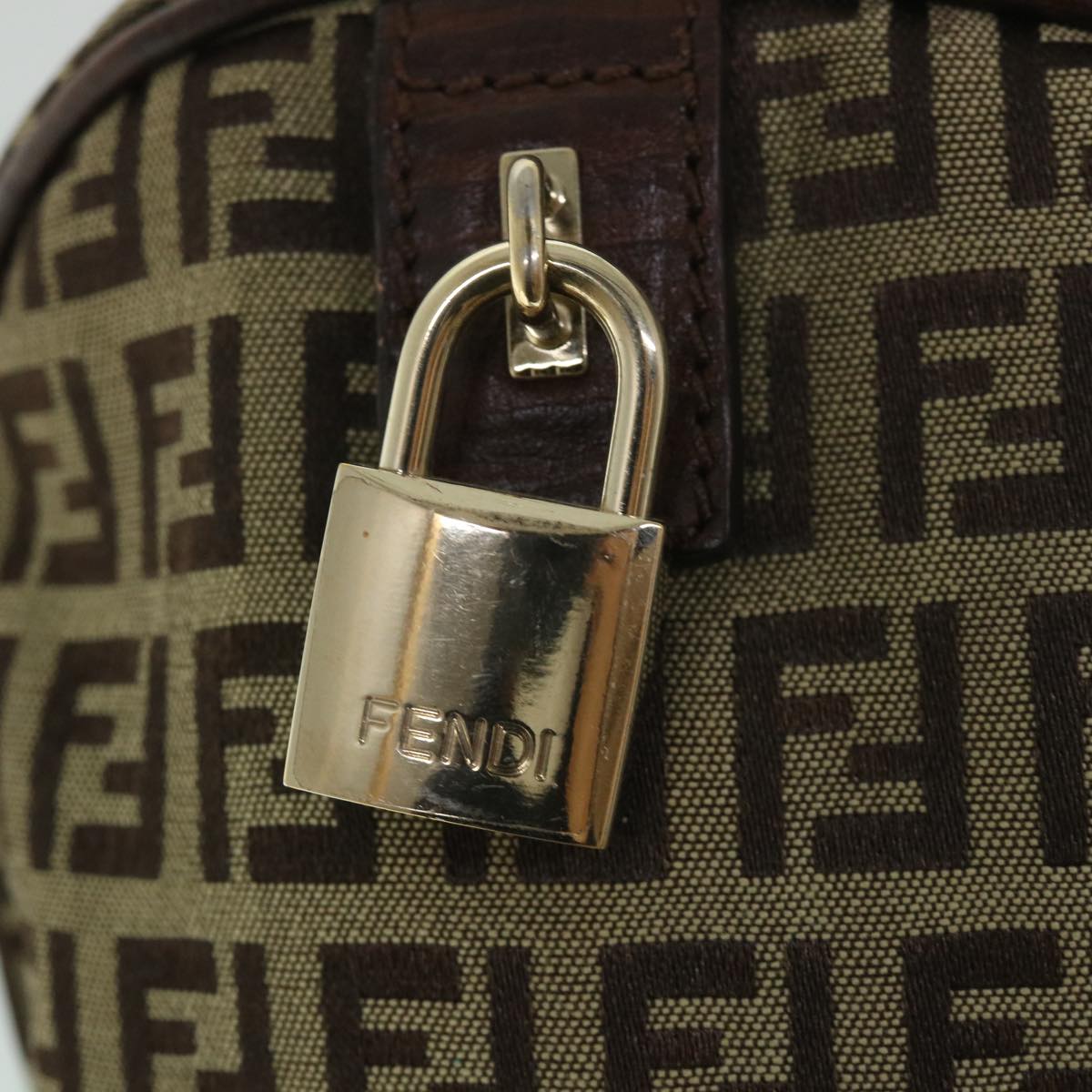 FENDI Zucchino Canvas Boston Bag Leather Beigeyk8979
